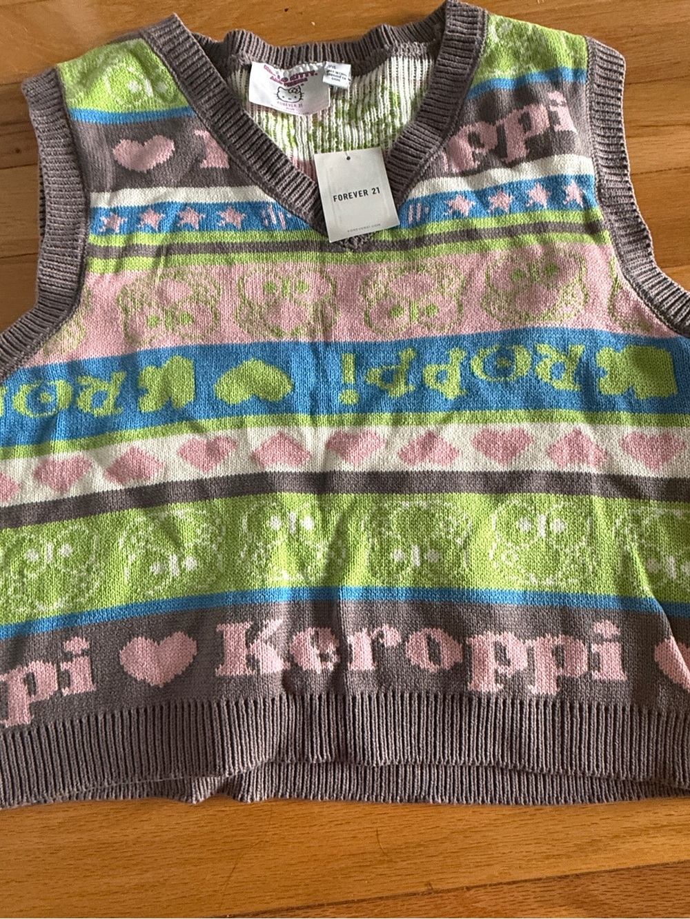 Forever 21 Keroppi Striped Knit Vest — Pink, Green, Blue, Gray
